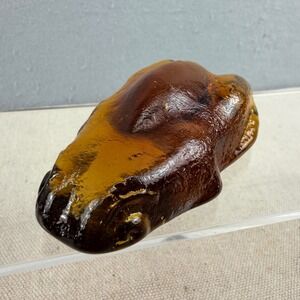 Blenko Amber Glass Frog Paperweight Signed WH Blenko Jr Handcraft